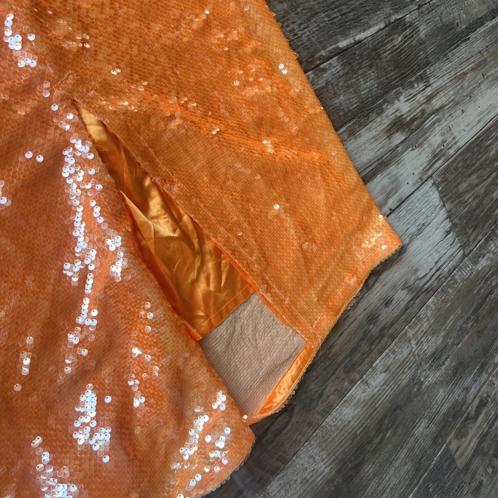 NWT Caroline Constas Orange Sequin Halter Midi‎ Dress Size Small  Cruise Fancy - Picture 10 of 12